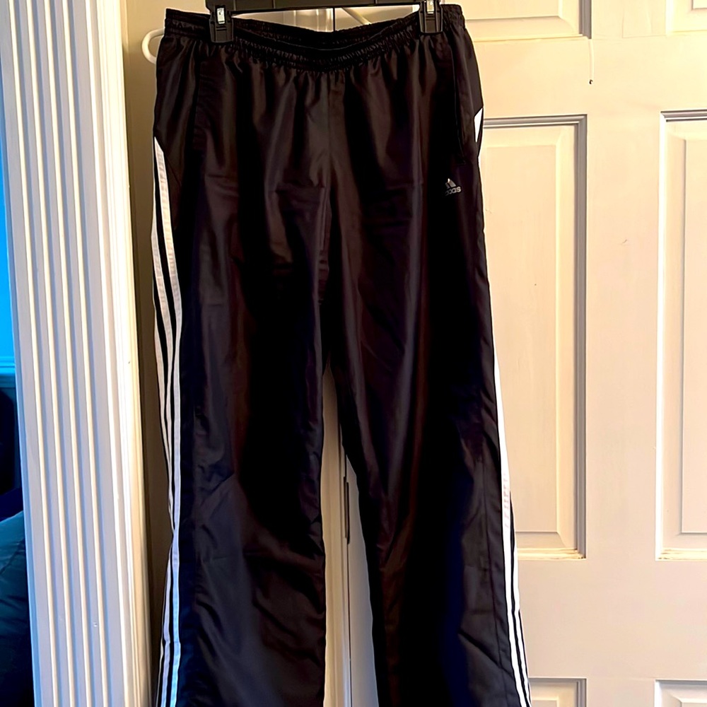 Adidas women’s large black and white striped track pants